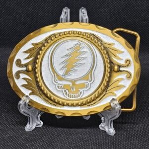 Grateful Dead  "Go To Heaven" STEAL YOUR FACE Stealie Gold & White Belt Buckle